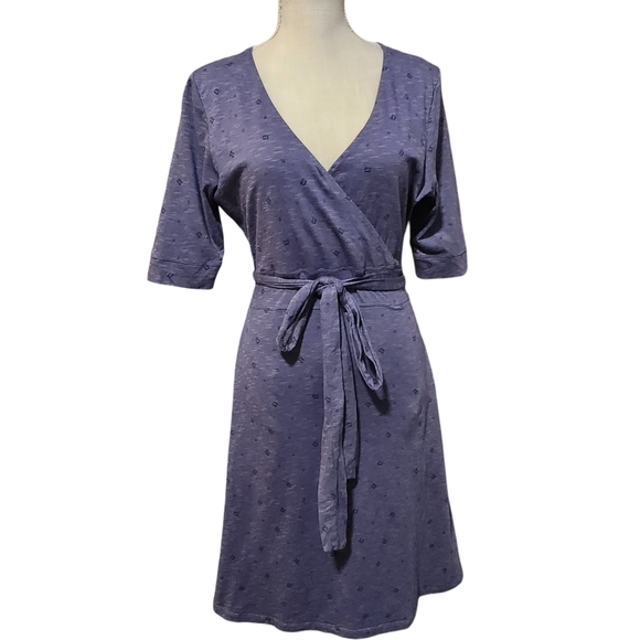 TODD & CO Cue Cafe Wrap Sleeveless Midi Dress Womens Medium Blue Heather Eco - Picture 2 of 15